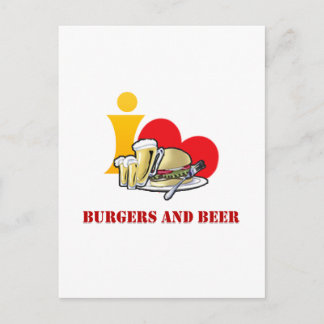 Carte Postale J'aime les burgers et la bière Ah le hamburger
