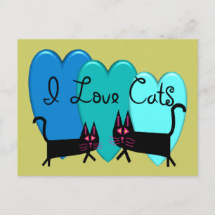 Carte Postale J'aime les chats - Cadeaux d'art pour les chats no