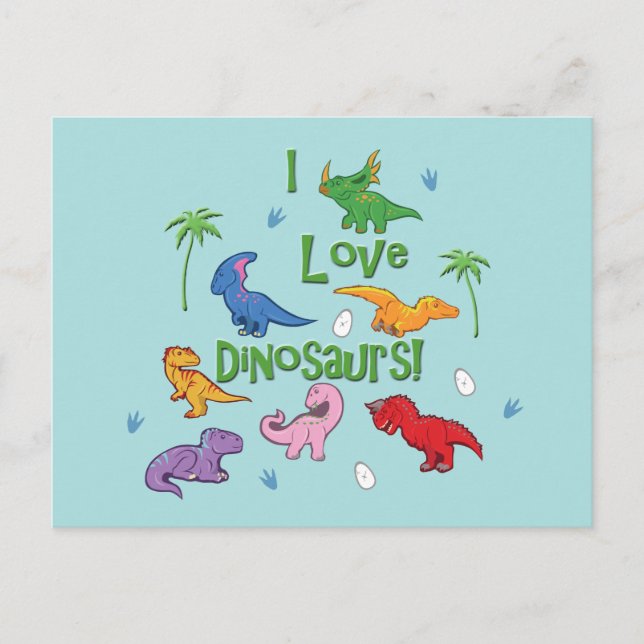 Carte Postale J'Aime Les Dinosaures ! (Cute) (Devant)