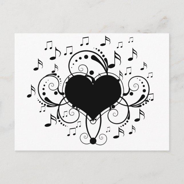 Carte Postale J'aime les notes de musique coeur noir et blanc (Devant)