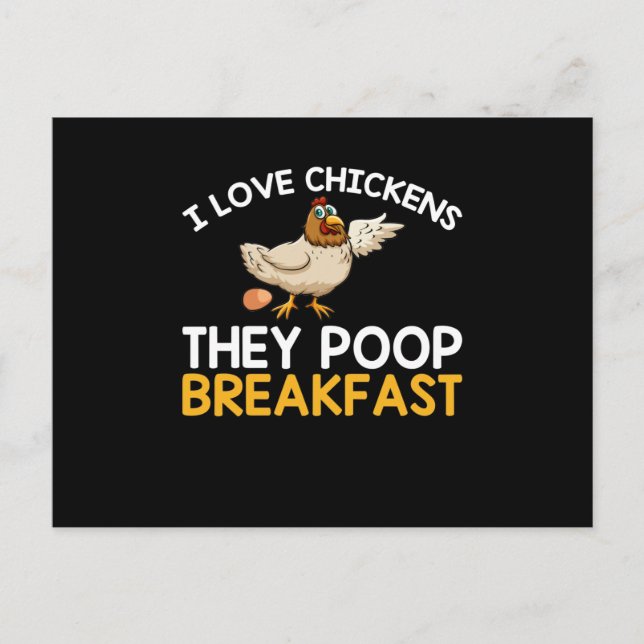 Carte Postale J'Aime Les Poulets Ils Poop Petit Déjeuner Drôle P (Devant)