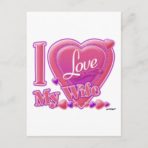 Carte Postale J'aime ma femme rose/violet - cœur