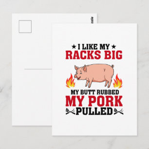 Carte Postale J'Aime Mes Racks Big BBQ, Citation De Porc