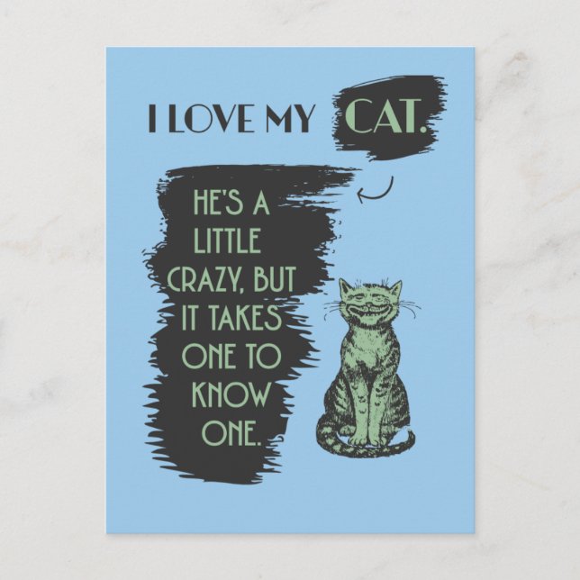 Carte Postale J'aime mon chat (Devant)