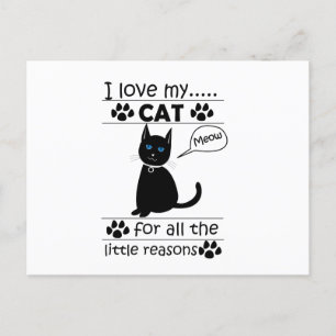 Carte Postale J'aime mon chat Chat noir