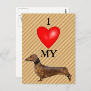 Carte Postale J'Aime Mon Coeur Rouge Dachshund