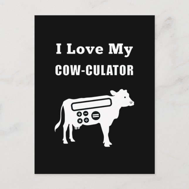 Carte Postale J'Aime Mon Cow-culator Funny Math Calculator Pun (Devant)