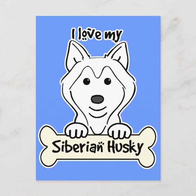 Carte Postale J'Aime Mon Husky Sibérien (Devant)