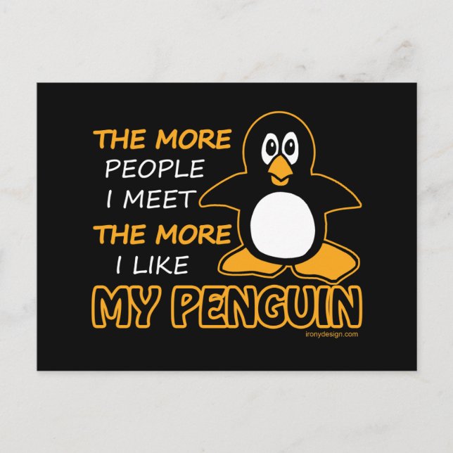 Carte Postale J'Aime Mon Pingouin (Devant)
