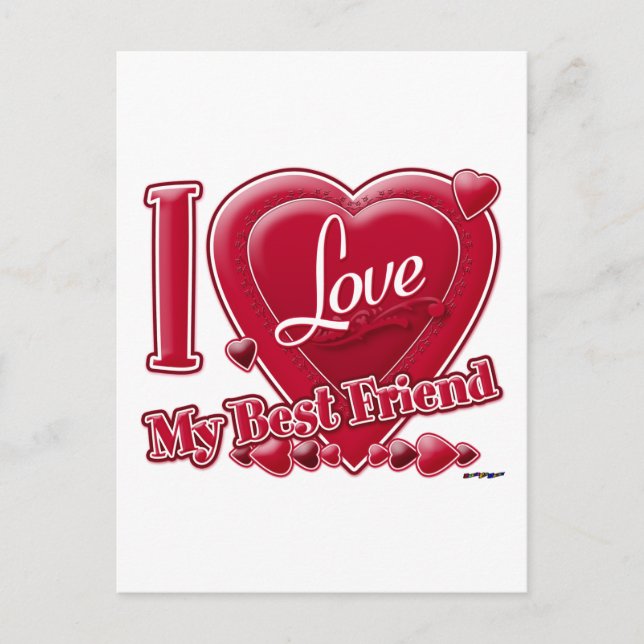 Carte Postale J'aime mon rouge de meilleur ami - coeur (Devant)