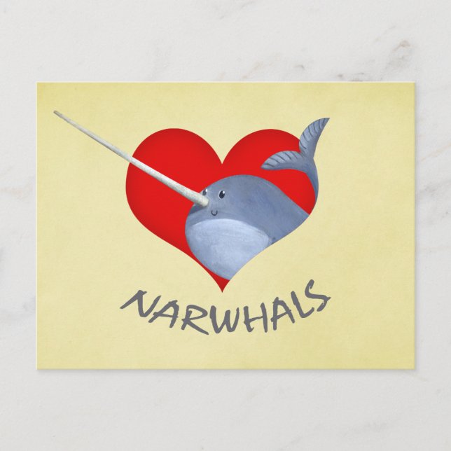 Carte Postale J'aime Narwhals (Devant)