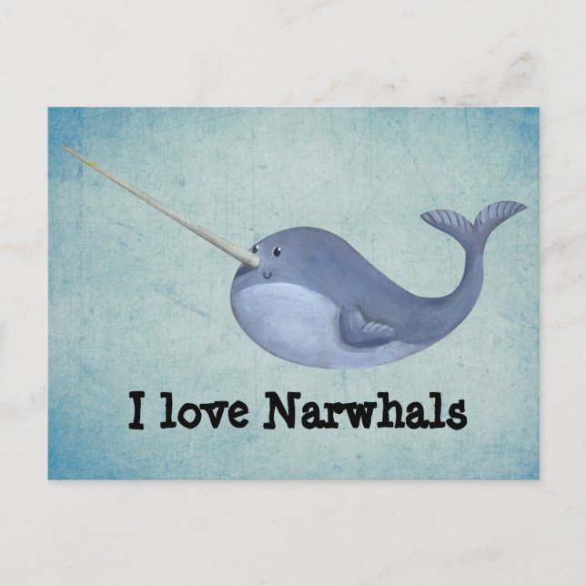Carte Postale J'aime Narwhals (Devant)