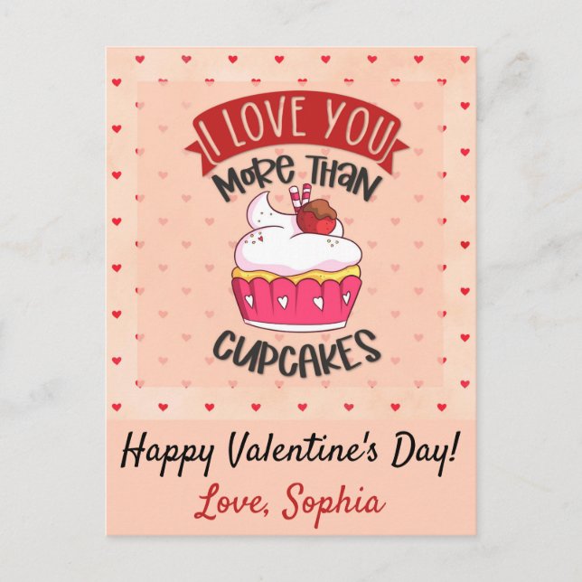 Carte Postale J'aime plus que les cupcakes (Devant)