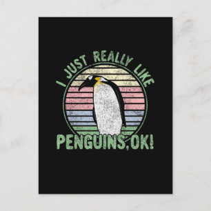 Carte Postale J'Aime Vraiment Les Pingouins, OK ! Vintage rétro