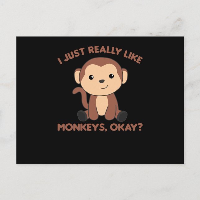 Carte Postale J'Aime Vraiment Les Singes, Ok - Singe Doux (Devant)