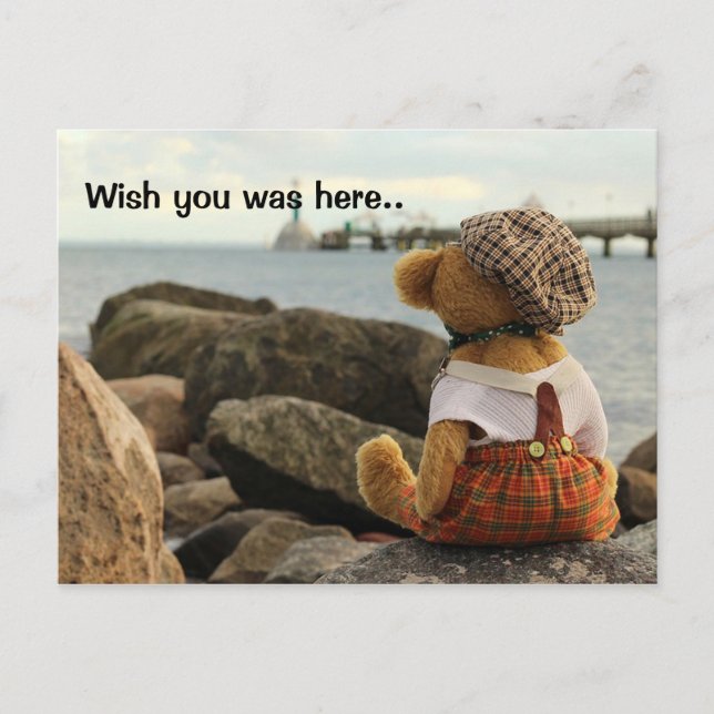 Carte Postale J'aimerais que vous soyez ici, ours en peluche (Devant)