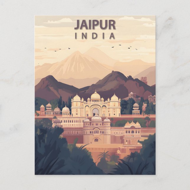 Carte Postale Jaipur Inde Ville Rose Voyage Rétro (Devant)