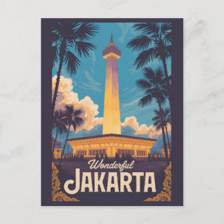 Carte Postale Jakarta Indonesia Illustration Travel Art Vintage