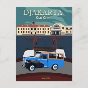 Carte Postale Jakarta vintage Indonésie java Voyage aquarelle