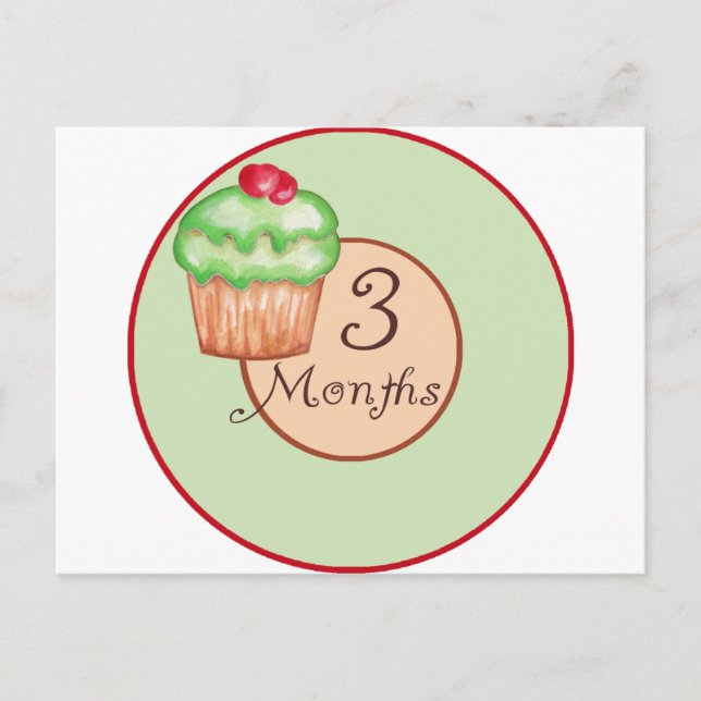 Carte Postale Jalon de 3 mois de cupcake (Devant)