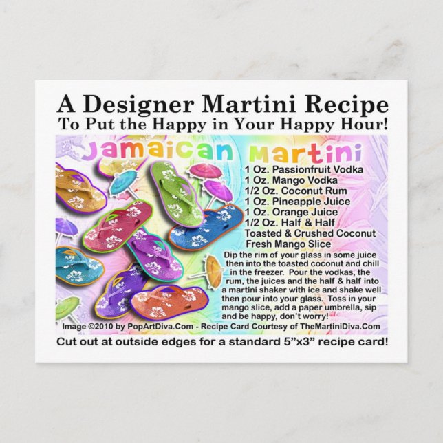 Carte postale Jamaïcaine Tropical Martini Recette (Devant)