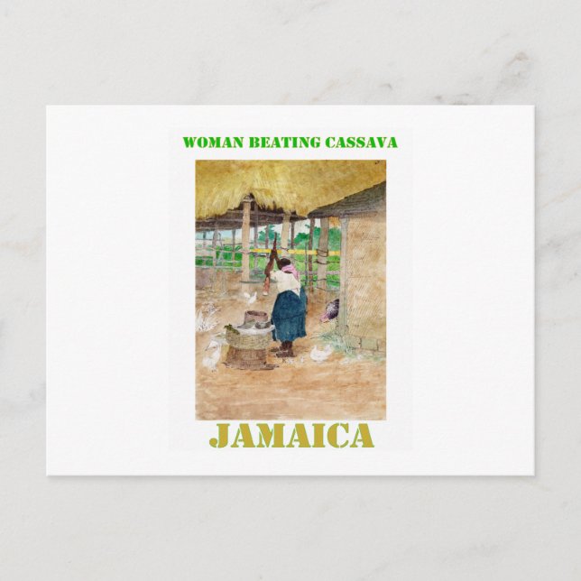Carte Postale Jamaïcaine : Une femme bat Cassava à la ferme (Devant)