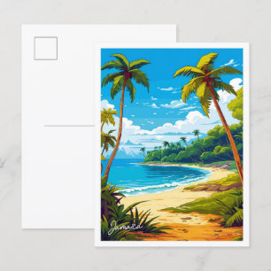 Carte Postale Jamaïque Caraïbes Art Travel Vintage illustration