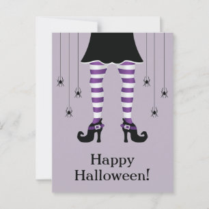 Carte Postale Jambes de Sorcière Violette Et Araignées Texte Joy