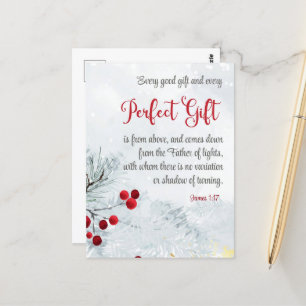 Carte Postale James 1:17 Chaque bon cadeau Noël Bible d'hiver
