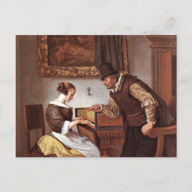 Carte Postale Jan Steen - Leçon du clavecin (Devant)