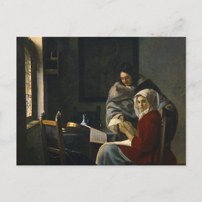 Carte Postale Jan Vermeer - Une fille interrompue à sa musique (Devant)