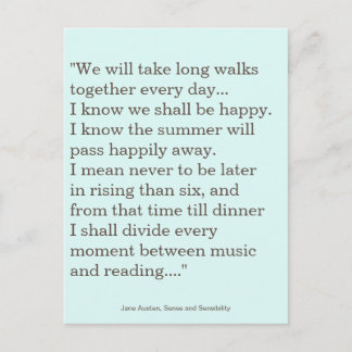 Carte Postale Jane Austen, Citation de lecture et d'écriture