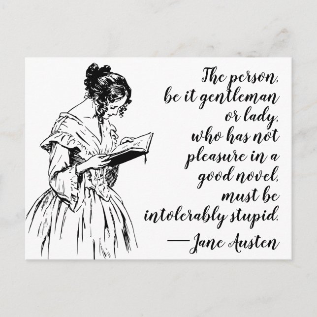 Carte Postale Jane Austen Citation "Plaisir d'un bon roman" (Devant)