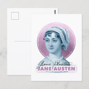 Carte Postale Jane Austen Portrait et signature rose