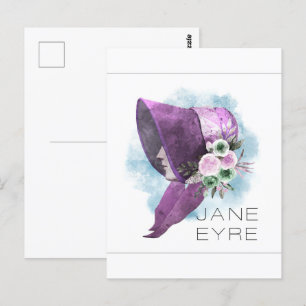 Carte Postale Jane Eyre Bonnet Fleurs violettes et bleues