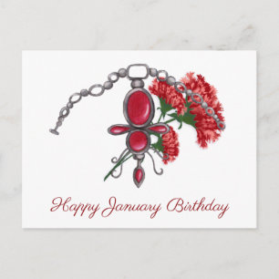 Carte Postale Janvier Pierre et Fleur, Garnet & Carnation