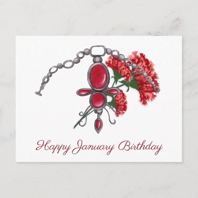 Carte Postale Janvier Pierre et Fleur, Garnet & Carnation (Devant)