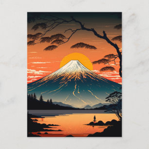 Carte Postale Japanese Mountains et Sun Ukiyo