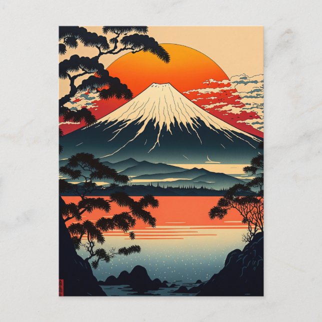 Carte Postale Japanese Mountains Ukiyo e illustration (Devant)