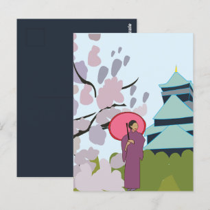 Carte Postale Japon Cherry Blossom Geisha Kimono Japon