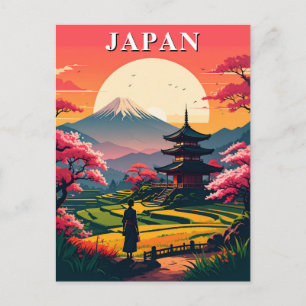 Carte Postale Japon Mont Fuji, fleurs de cerisiers de pagode Vin