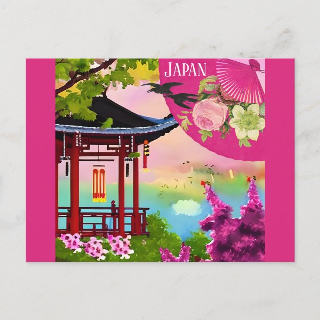 Carte Postale Japon Pagode Japonaise Aquarelle Voyage (Devant)