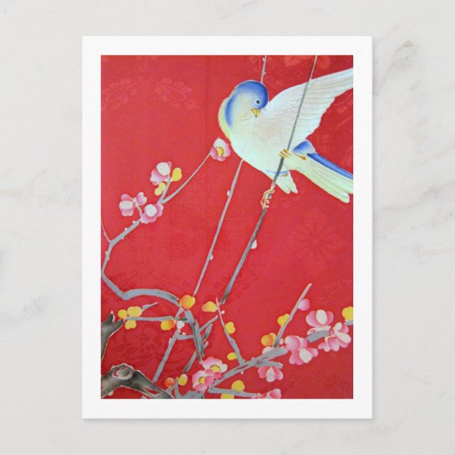 Carte Postale Japonais KIMONO Textile, Bluebird (Devant)