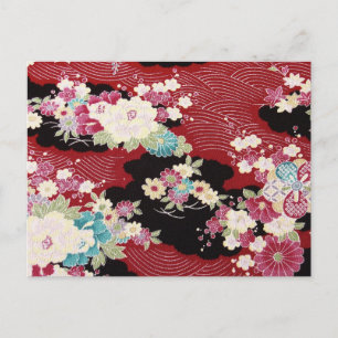Carte Postale Japonais KIMONO Textile, motif floral