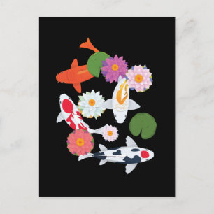 Carte Postale Japonais Koi Fishers Water Lily Art