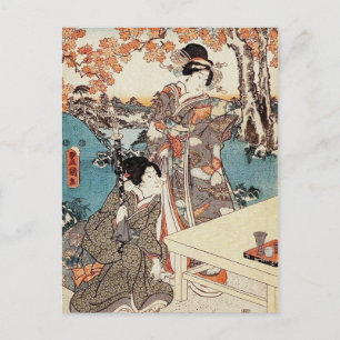 Carte Postale Japonais vintage ukiyo-e geisha vieux défilement