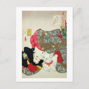 Carte Postale Japonaise avec Chat, Tsukioka Yoshitoshi