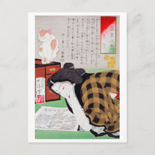 Carte Postale Japonaise avec Chat, Tsukioka Yoshitoshi