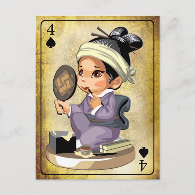 Carte Postale Japonaise en kimono application maquillage (Devant)