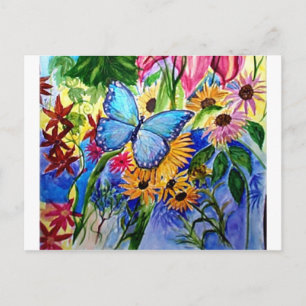Carte Postale Jardin aux papillons bleus